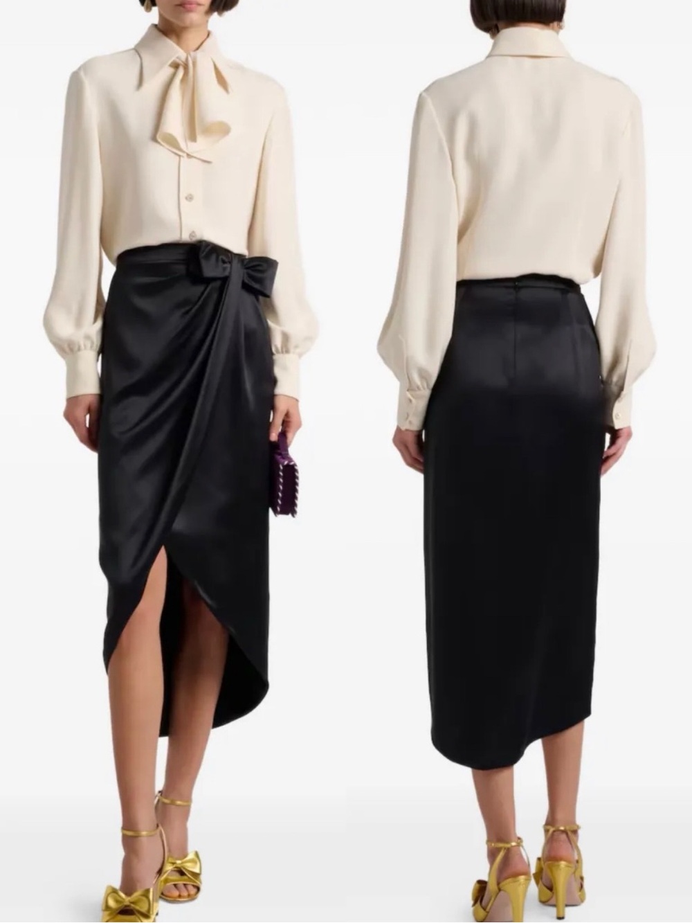 Valentino Bow Detail Crepe Back Satin Skirt NWT current season 44IT US6/8